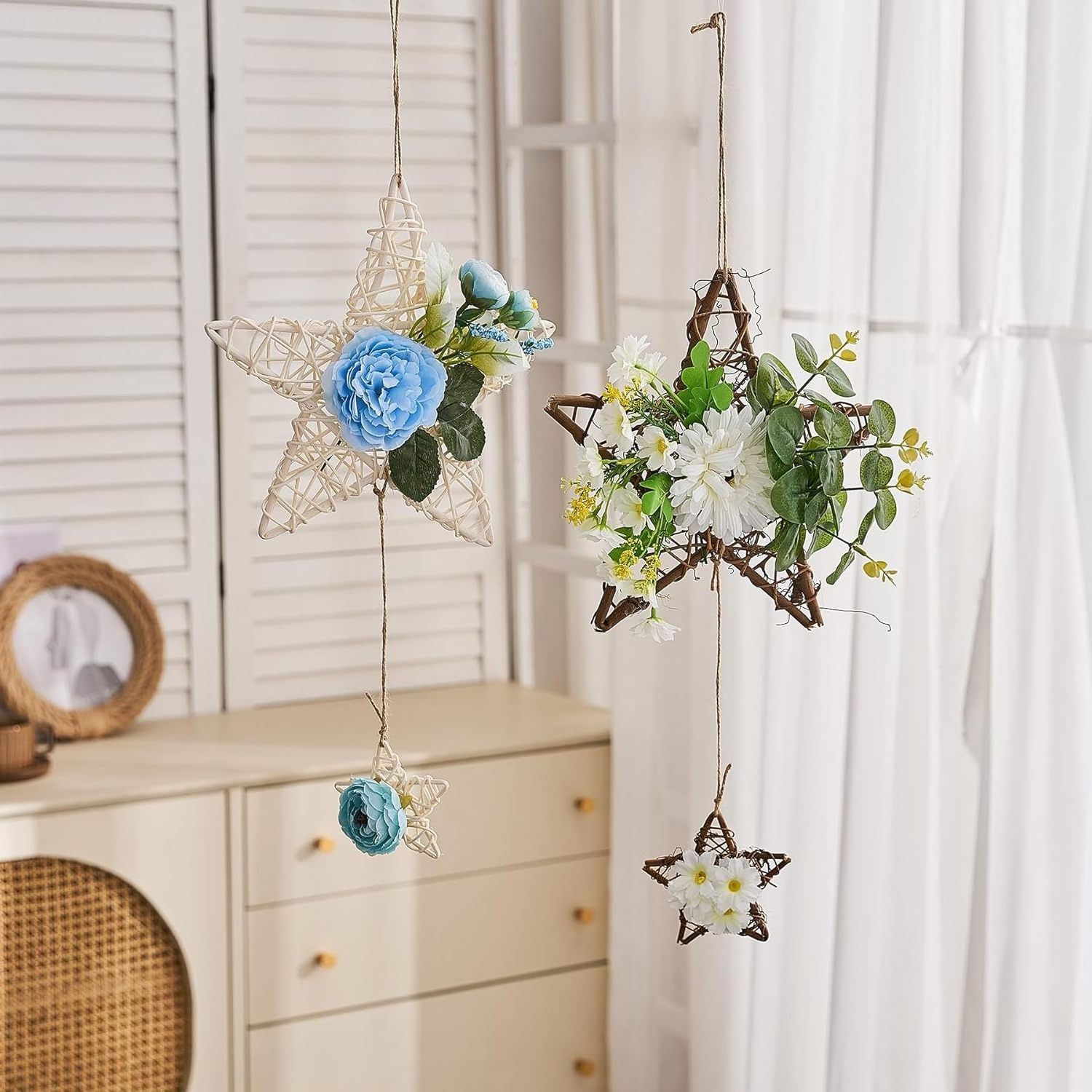 Artificial Floral Wreath Set of 3 Hanging Wall Decor Gold Geometric Garland Greenery for Wedding Party Nursery Backdrop