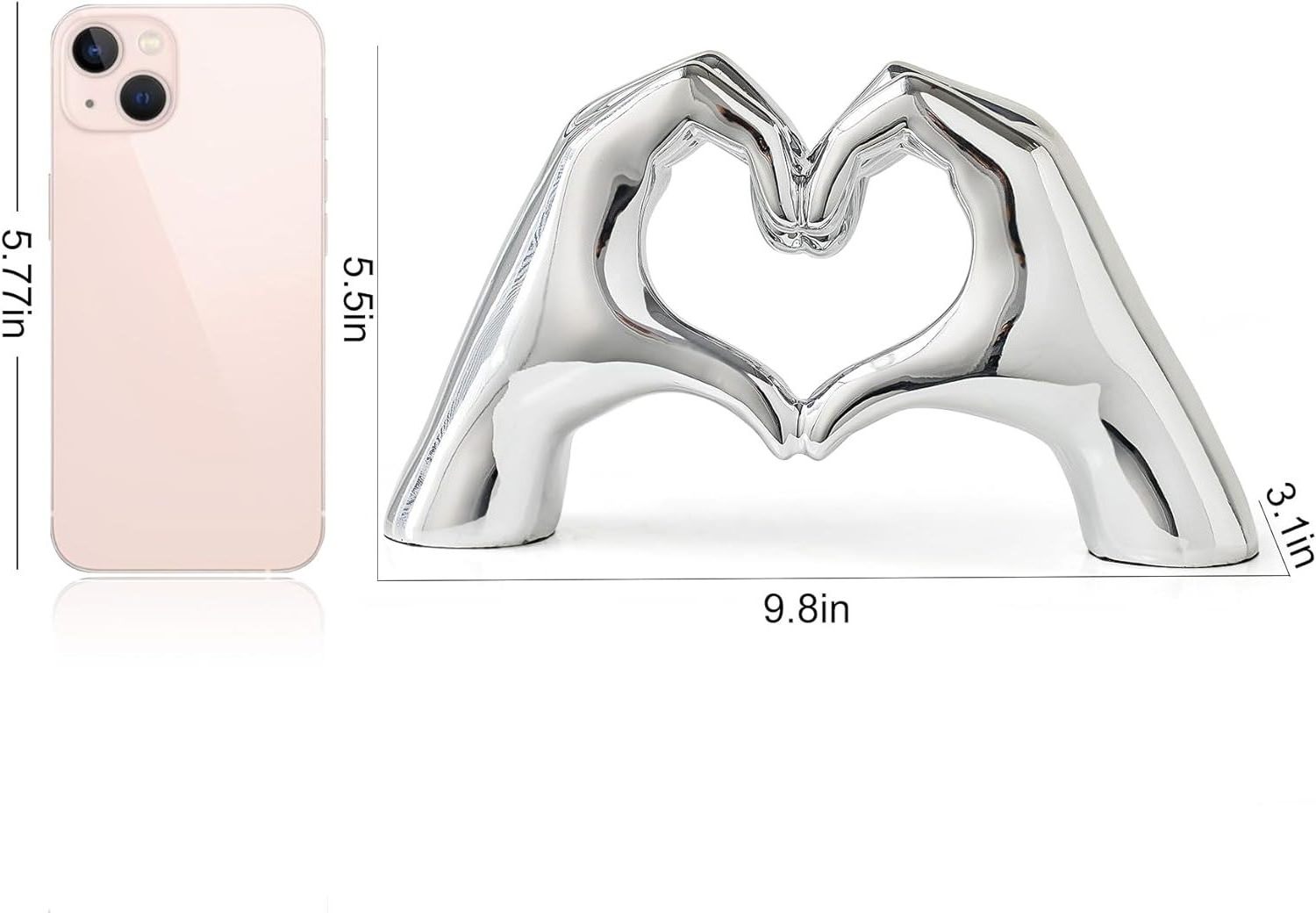 FJS Home Decor Silver Love Heart Hands Statue Modern Art Sculpture Decorations for Living Room Bedroom Shelf Coffee Table Center