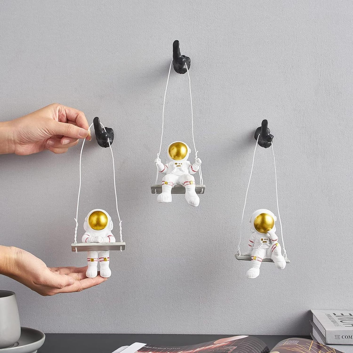 AWNR Astronaut Wall Hanging Decor: 3PCS Figurine 3D Spaceman on Swing Art for Boys Room Themed Bedroom Modern Home Nursery Kids