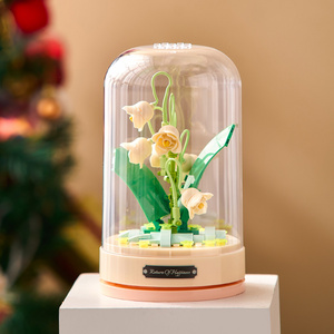 Modern home interior accessories resin garden diy building blocks flower music box