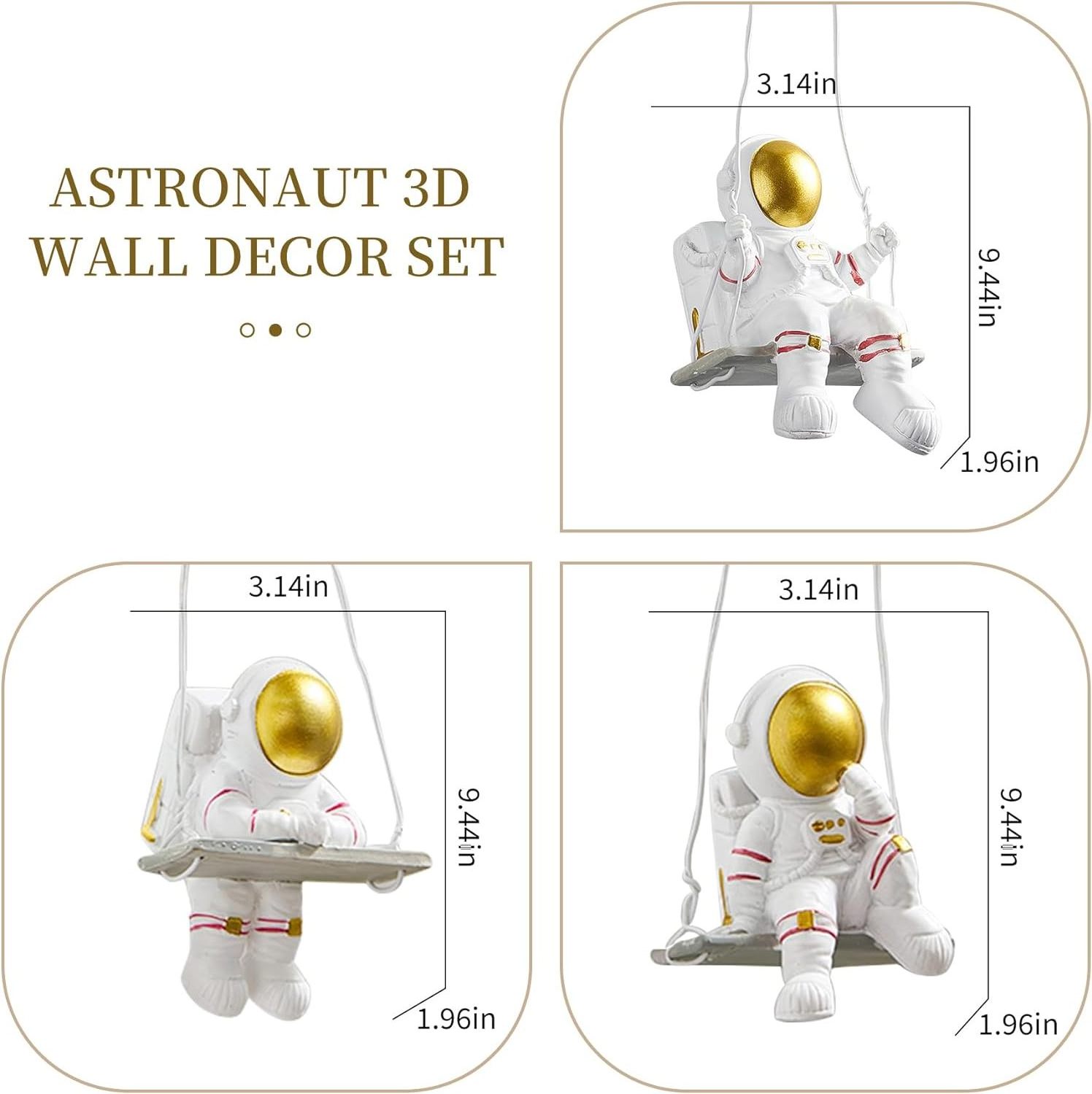 AWNR Astronaut Wall Hanging Decor: 3PCS Figurine 3D Spaceman on Swing Art for Boys Room Themed Bedroom Modern Home Nursery Kids