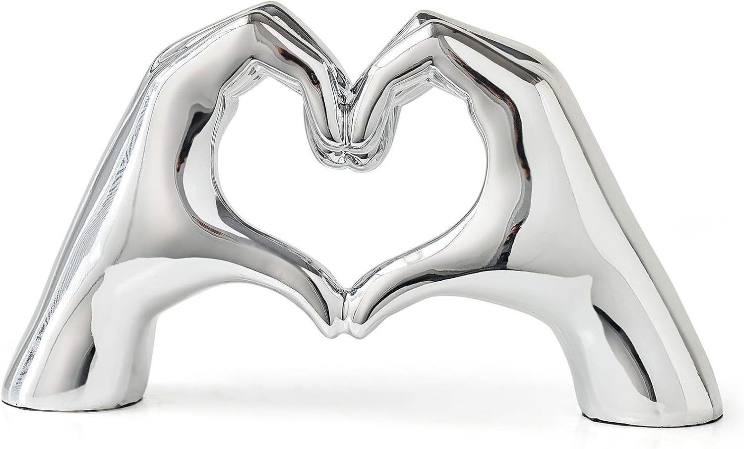 FJS Home Decor Silver Love Heart Hands Statue Modern Art Sculpture Decorations for Living Room Bedroom Shelf Coffee Table Center