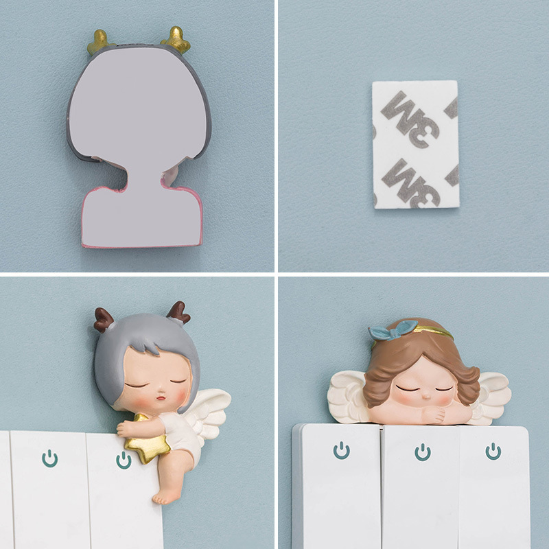 Simple Stereo Light Switch Sticker Cute Cartoon Girl's Room Bedroom Home Wall Socket Decorative