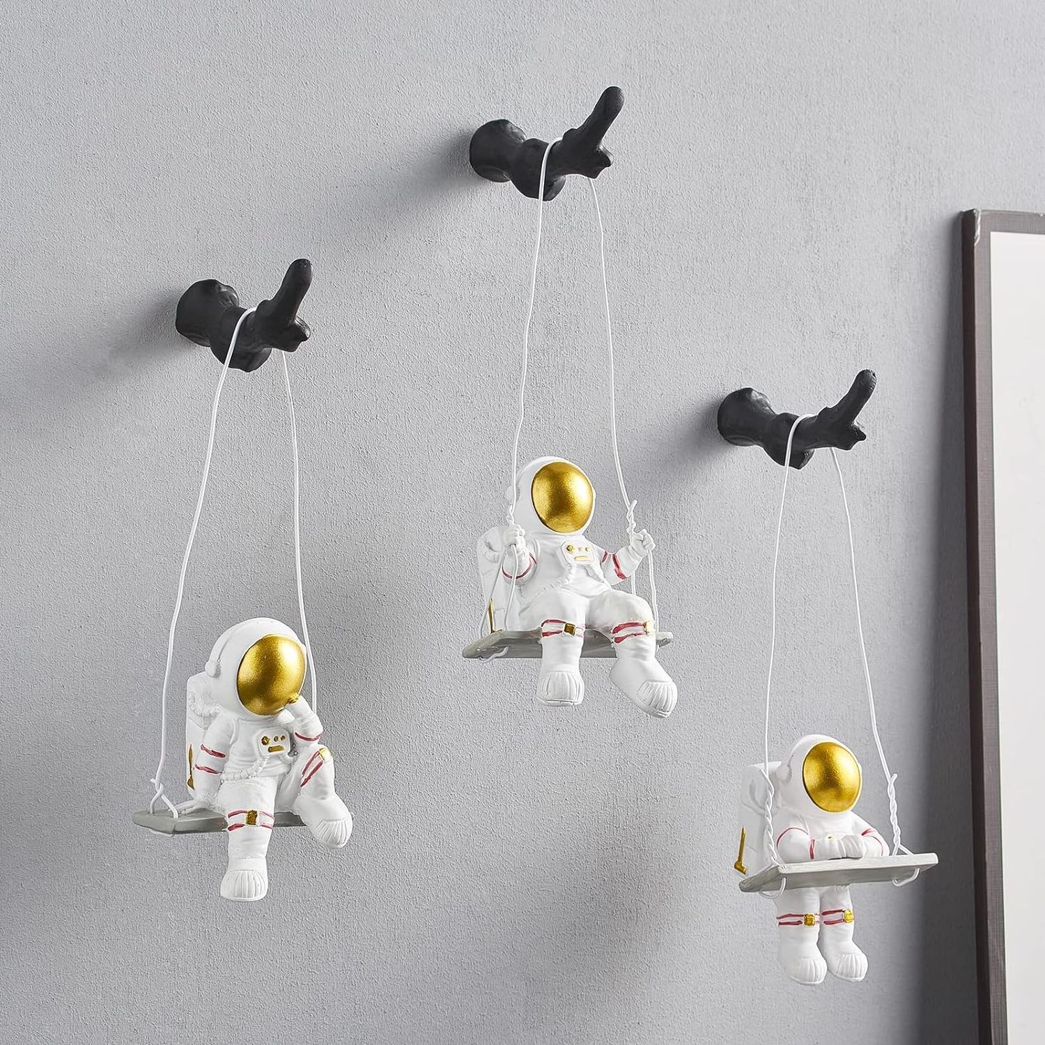 AWNR Astronaut Wall Hanging Decor: 3PCS Figurine 3D Spaceman on Swing Art for Boys Room Themed Bedroom Modern Home Nursery Kids