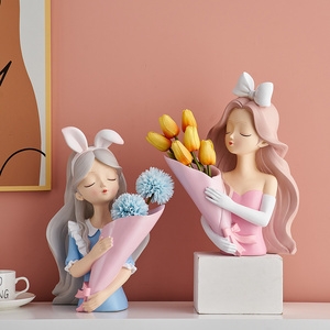 Girls room decoration resin crafts bunny girl bouquet ornaments