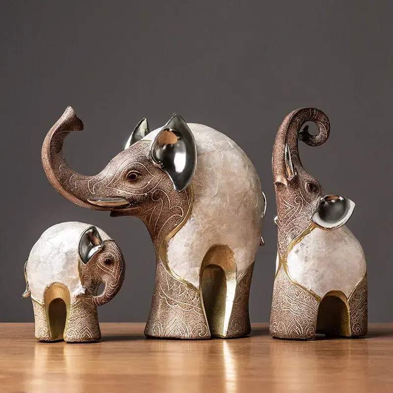 India Style Sculpture Resin Animal Modern Elephant Statues Office Desktop Home Room Decoration Figurine Retro Figures Decorative