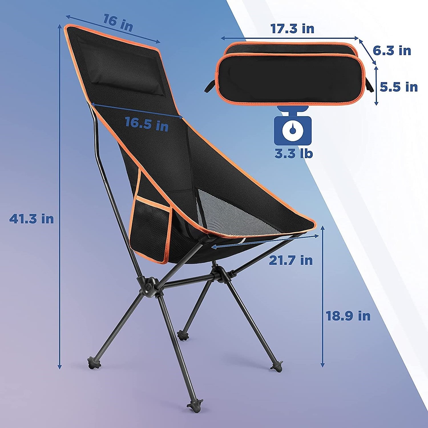 Collapsible Camping Chair,Heavy Duty Folding Chair High Back Portable Compact Seat Outdoor Backpacking Hiking Backpacking