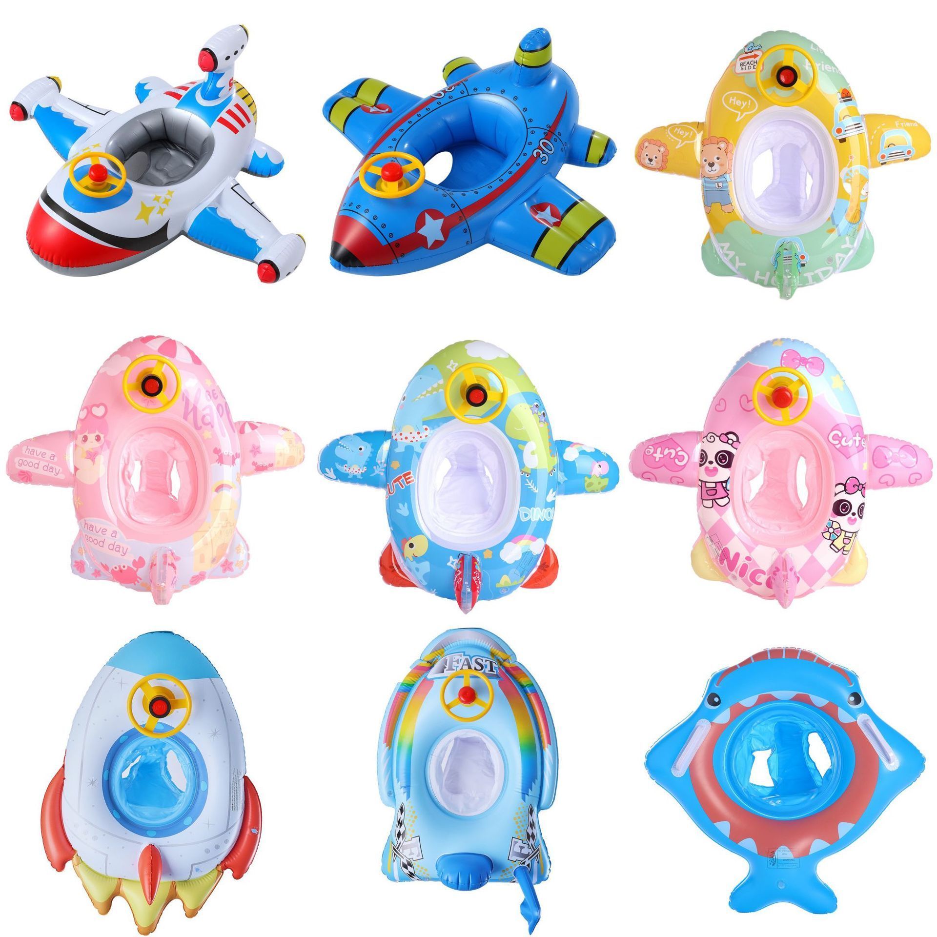 Children's steering wheel swimming seat ring baby cartoon sitting swimming ring thickened float ring