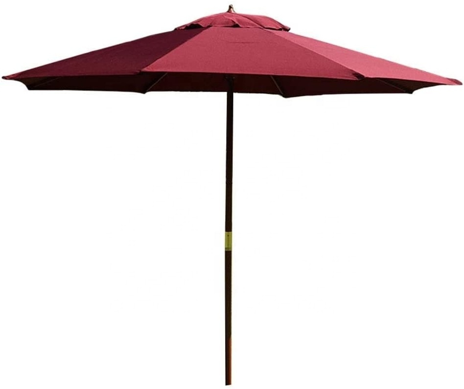 2.7m Wine Red Garden Parasol, Wood Pole Patio Umbrella Outdoor Market Table Umbrellas, Sun Shade for Lawn/Beach/Backyard/Deck