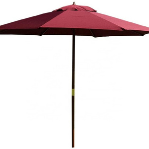 2.7m Wine Red Garden Parasol, Wood Pole Patio Umbrella Outdoor Market Table Umbrellas, Sun Shade for Lawn/Beach/Backyard/Deck