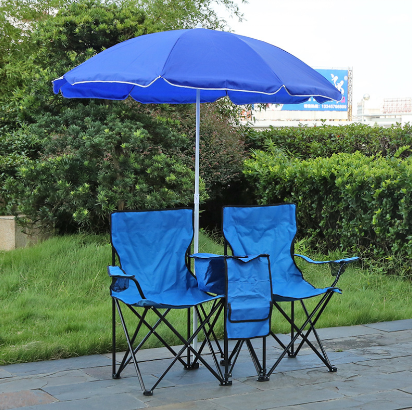 Outdoor Foldable Picnic Beach Camping Double Chair+Umbrella Table Cooler Fishing Fold Up outdoor 2 person chair  set