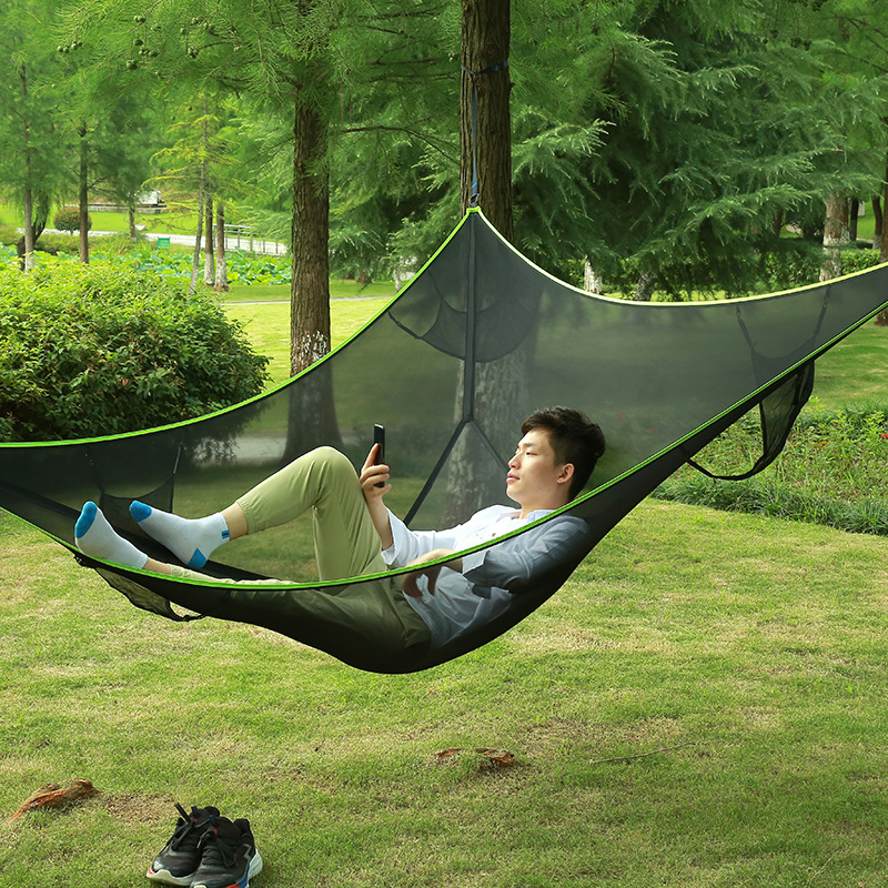 Outdoor hanging hammock for adult camping aerial multi-person portable folding triangle net elastic hammock