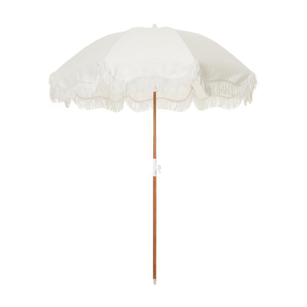 Outdoor Beach Umbrella for sand & UV Sun Protection with wooden pole cotton tassel Windproof & Portable Sport