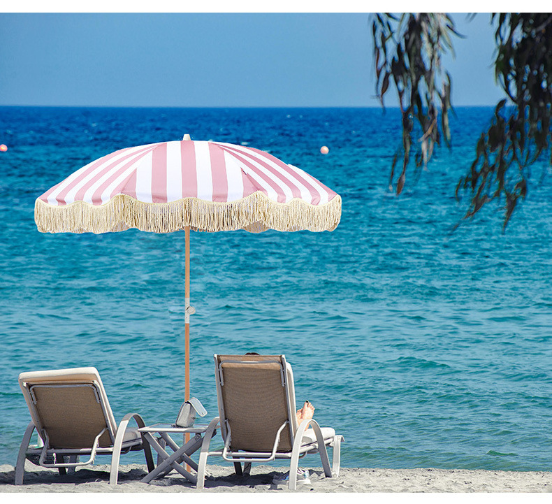 Fringed garden courtyard sun umbrella villa pool terrace shade steerable european wooden pole beach umbrella