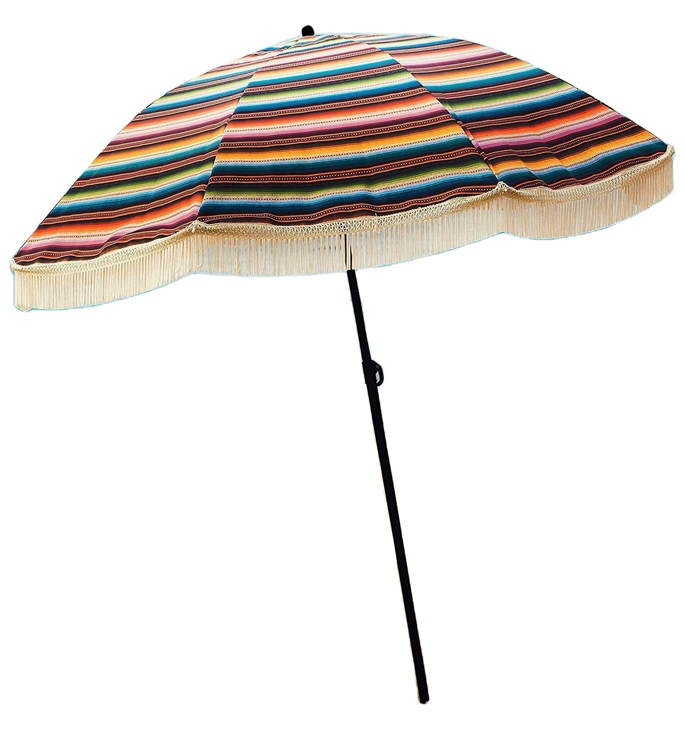 100% UV Protection Beach Umbrella For Sand-Windproof With Fringe,  Features Pointed Bottom Sand Anchor