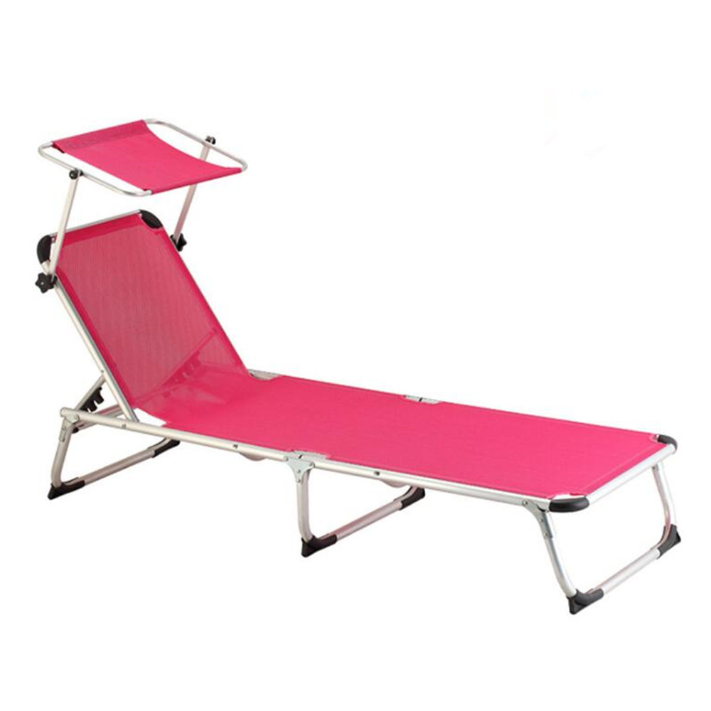 Outdoor Portable Folding Lounge Chair 5 Reclining Positions  Sunshade Adjustable Pillow Resistant Polyester Cover