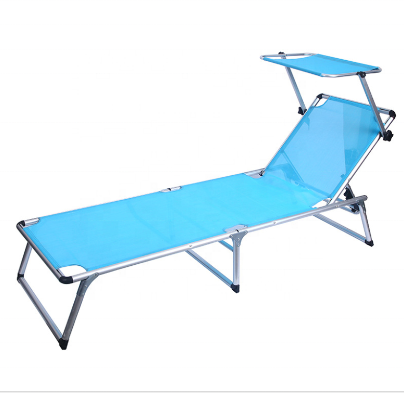 Outdoor Lounge Chair beach sun bed with sunshade umbrella canopy foldable 5 position