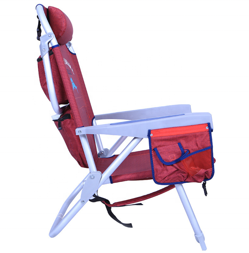 Outdoor camping lightweight metal aluminum 5-Position light Classic Lay Flat Folding Backpack Beach Chair