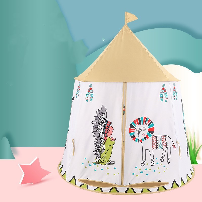 Triangle Children's Indian Style Tent Kids Play Tent Indoor-Outdoor Princess Castle Yurt Baby Family Independent Play