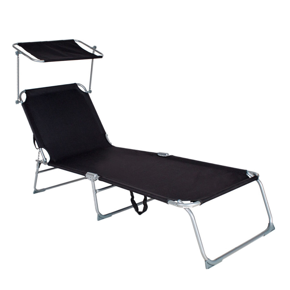 Outdoor Portable Folding Lounge Chair 5 Reclining Positions  Sunshade Adjustable Pillow Resistant Polyester Cover