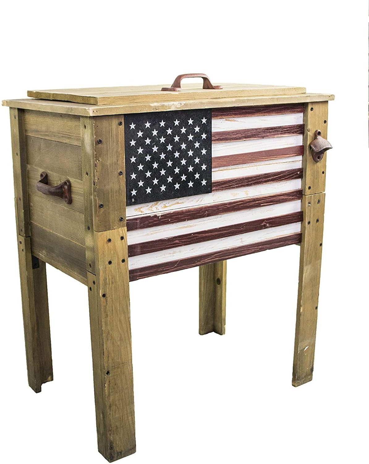 Outdoor Wooden Patio Beverage Cooler table for Porch, Deck or Patio - -57 Qt Backyard Expressions