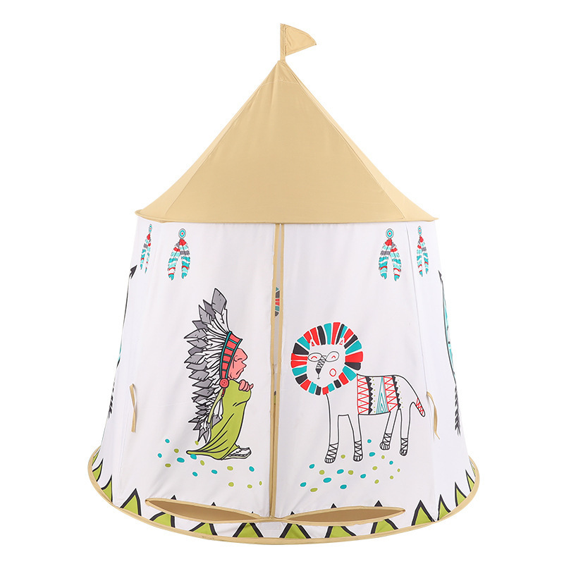 Triangle Children's Indian Style Tent Kids Play Tent Indoor-Outdoor Princess Castle Yurt Baby Family Independent Play