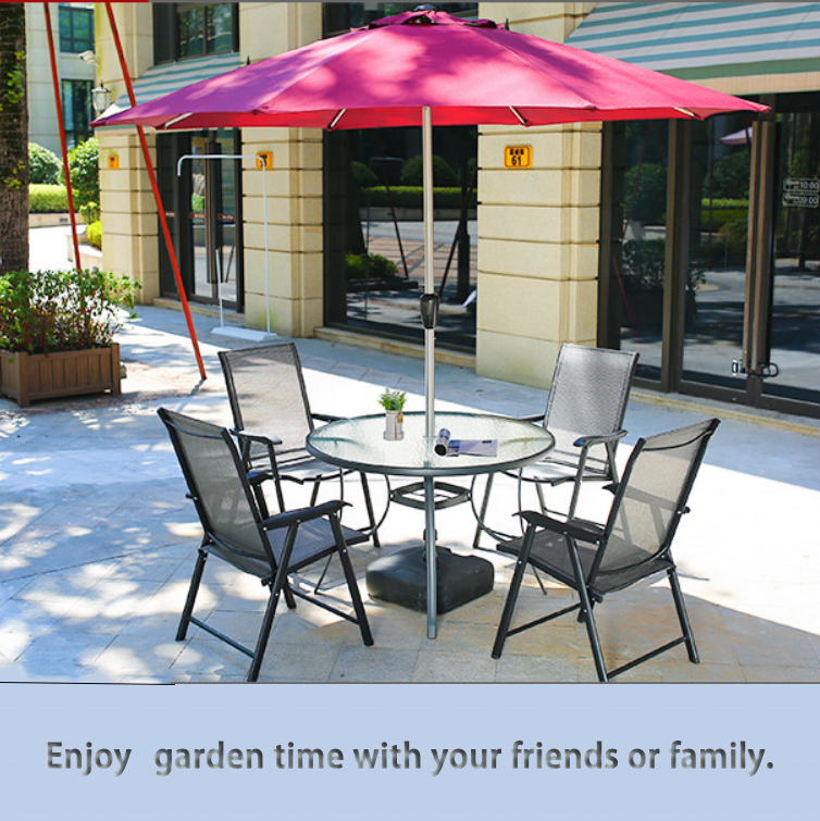 Outdoor Furniture 3-5-6-7 Piece Patio Garden Set with DiningTable, Tan Umbrella and 4 Folding Chairs yard