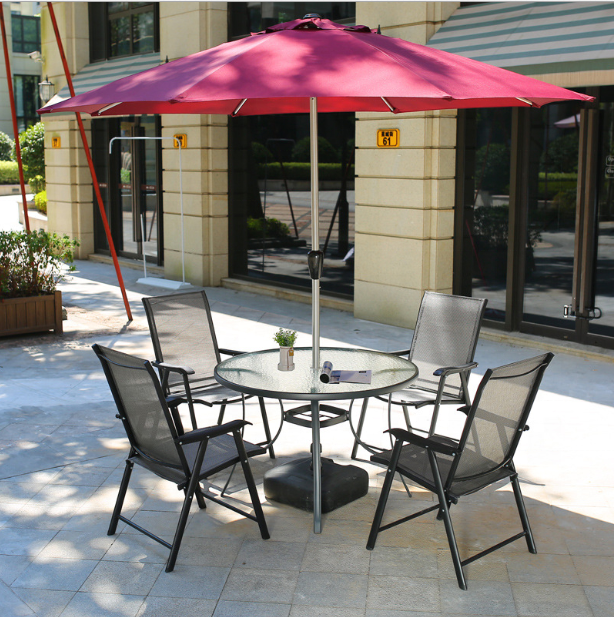 Outdoor Furniture 3-5-6-7 Piece Patio Garden Set with DiningTable, Tan Umbrella and 4 Folding Chairs yard