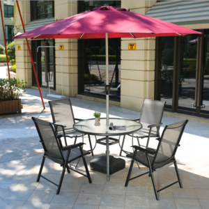 Outdoor Furniture 3-5-6-7 Piece Patio Garden Set with DiningTable, Tan Umbrella and 4 Folding Chairs yard