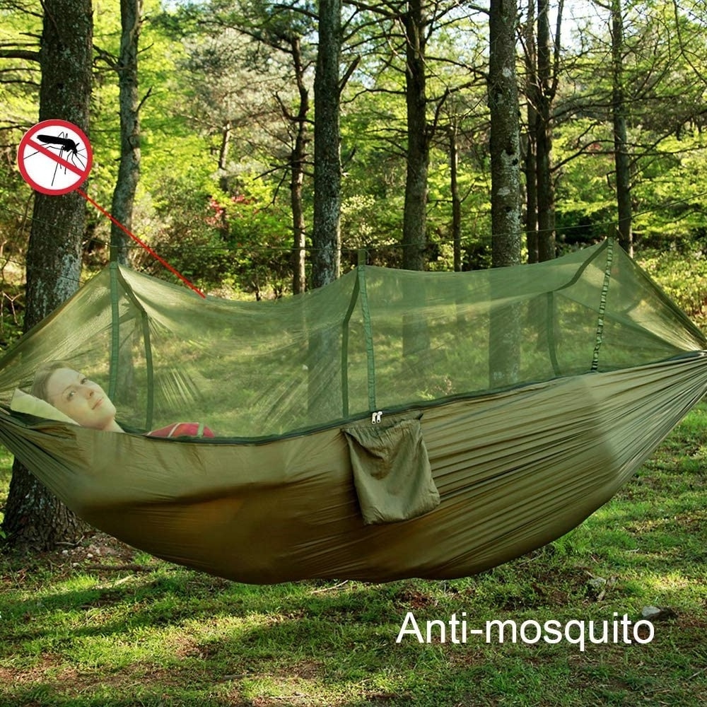 Outdoors Jungle Explorer Portable Double Camping Hammock with Removable Mosquito Bug Net and Tree Straps