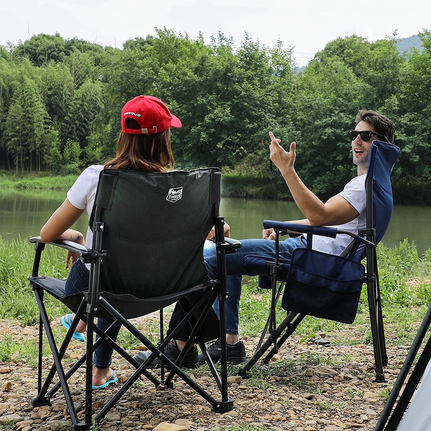 Oversized Folding Camping Chair High Back Heavy Duty for Adults Support up to 400lbs with Cup Holder Side Pocket