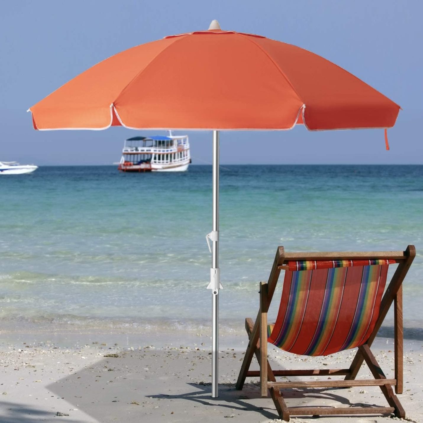 6.5ft Portable Beach Umbrella with Sand Anchor Tilt Mechanism UV 50+ Protection Sunshade Garden Outdoor Patio Umbrellas Bases