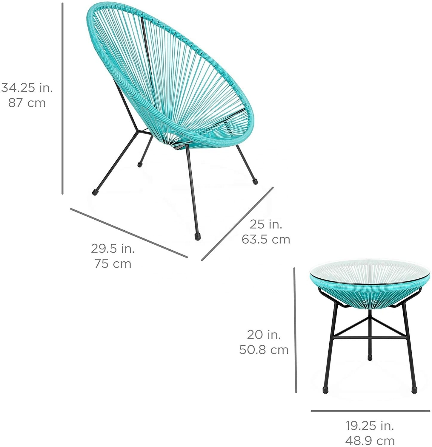 3-Piece Outdoor Rattan/Wicker Acapulco Set All-Weather Bistro Conversation Patio Furniture with Glass Top Table and 2 Chairs