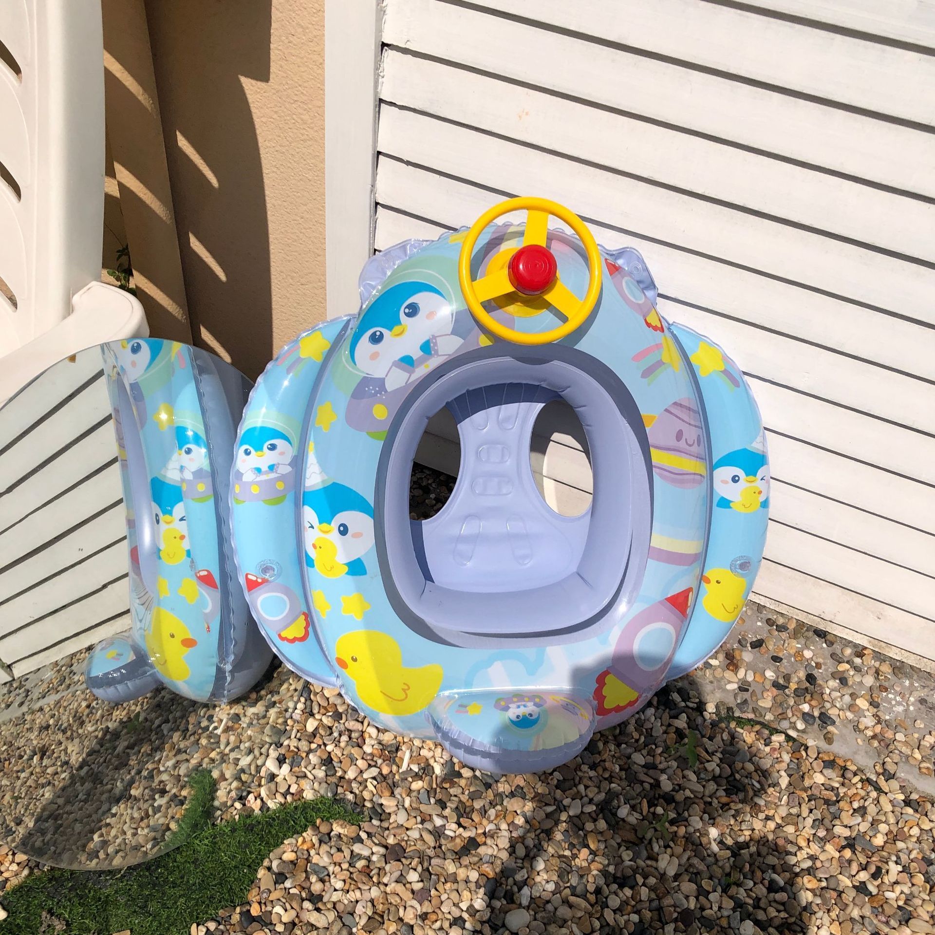 Children's steering wheel swimming seat ring baby cartoon sitting swimming ring thickened float ring