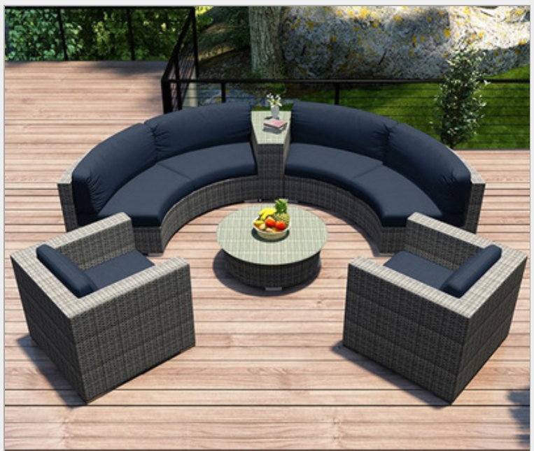 Patio Furniture Sets All-Weather Outdoor Sectional Sofa Manual Weaving Wicker Rattan Conversation Set w/Cushion&Glass Table