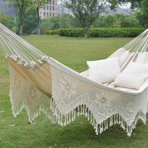 Hammock with tassel Cotton white Swing Outdoor Hanging Outside Patio, Garden camping tree