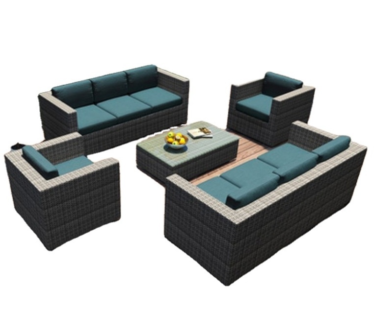 Patio Furniture Sets All-Weather Outdoor Sectional Sofa Manual Weaving Wicker Rattan Conversation Set w/Cushion&Glass Table