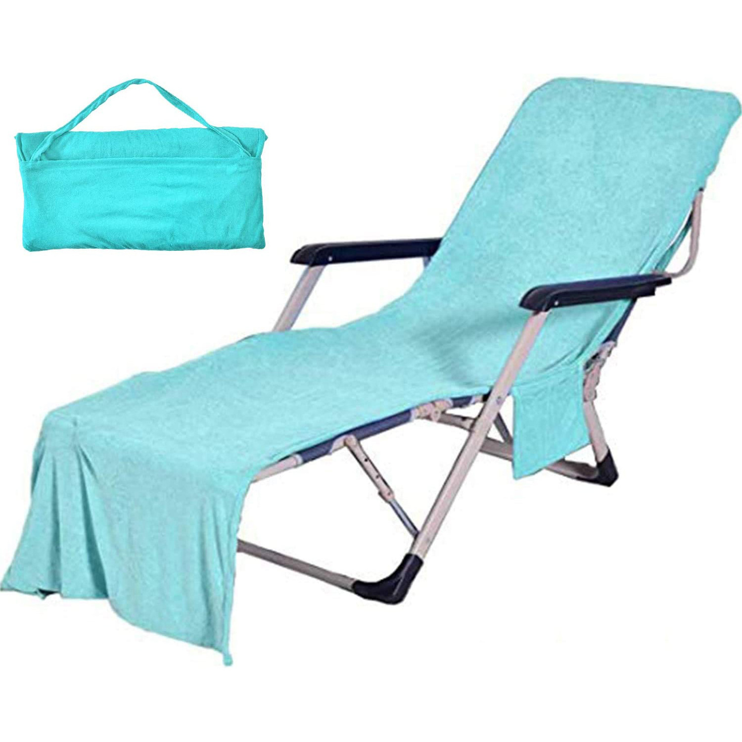 White cotton with side pocket recliner cover Cotton beach chair towel Beach pool chair cover beach towel