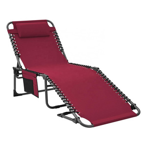 Adjustable 4-Position Patio Chaise Lounge Chair Heavy Duty Outdoor Camping Recliner Folding Cot with Pillow Pocket Sunbathing