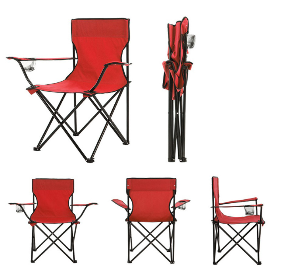 Heavy Duty Folding Camping Chairs, Lawn Chair,Lumbar Back Support  Quad Arm Chair Armrest Cup Holder