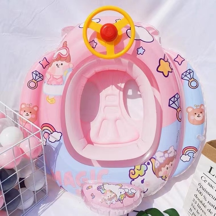 Children's steering wheel swimming seat ring baby cartoon sitting swimming ring thickened float ring