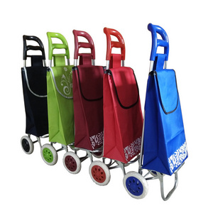 Aluminum alloy portable shopping cart flat step wheel household cloth bag shopping cart folding luggage trailer small pull cart