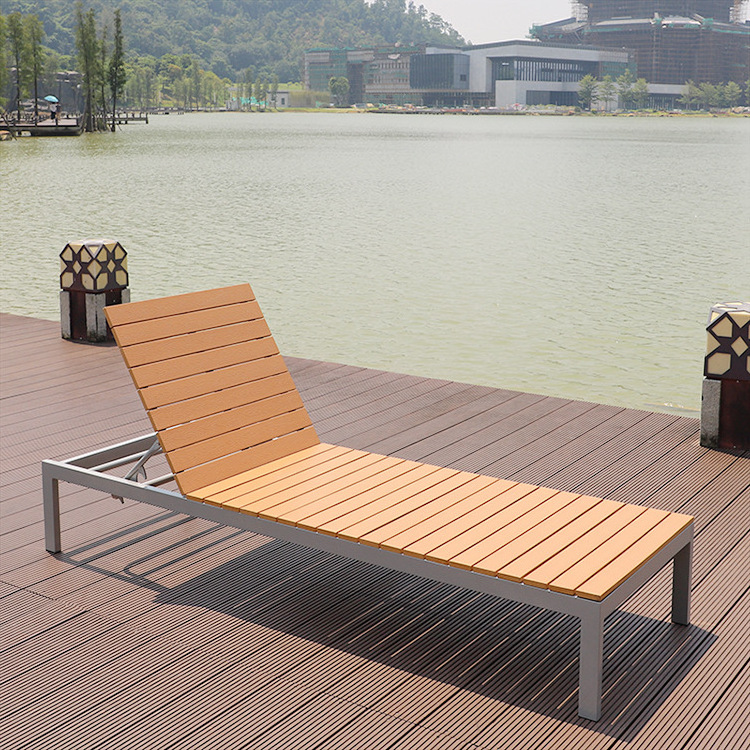 Plastic wood reclining pool anti-corrosion outdoor lounge chair beach reclining aluminum plastic wood reclining sun lounger