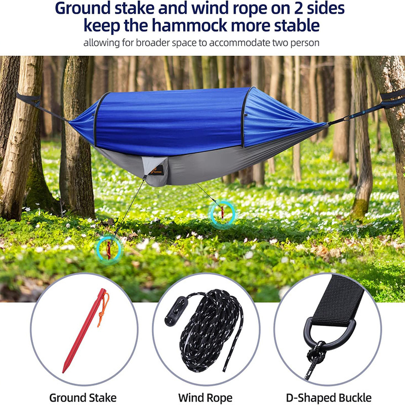 Camping Hammock with Mosquito NetLightweight Travel Hammock 2 Person with Shade Cloth 2 Wind Ropes & Ground Stakes