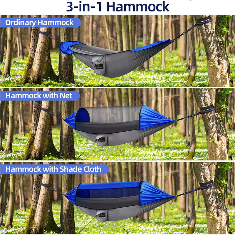 Camping Hammock with Mosquito NetLightweight Travel Hammock 2 Person with Shade Cloth 2 Wind Ropes & Ground Stakes