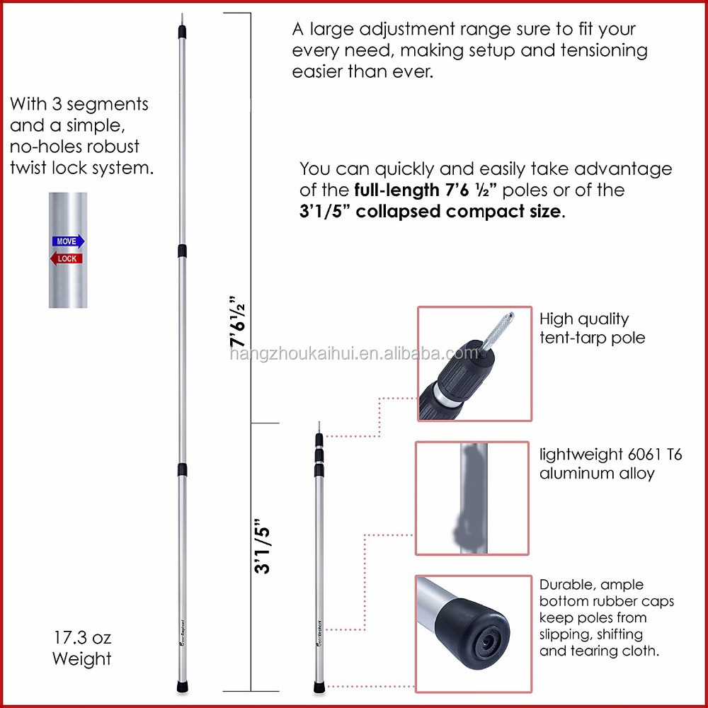 Adjustable Telescoping Aluminum Poles for Cmaping Tent and Beach Tarp