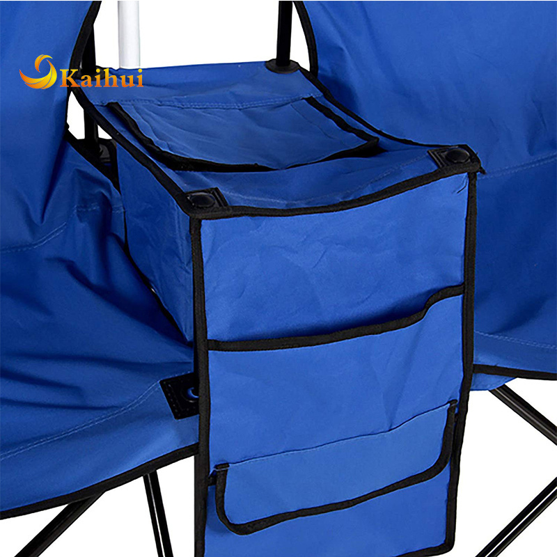 Double Folding Chair With Umbrella Table Cooler Fold Up Beach Camping Chair