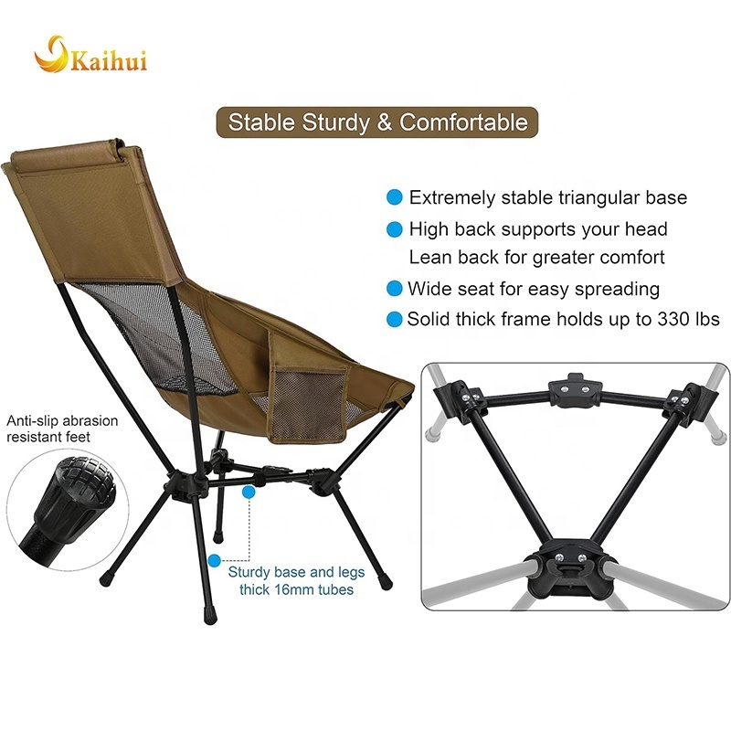 Lightweight Folding High Back Camping Chair with Head Support, Stable Portable Compact for Outdoor Camp