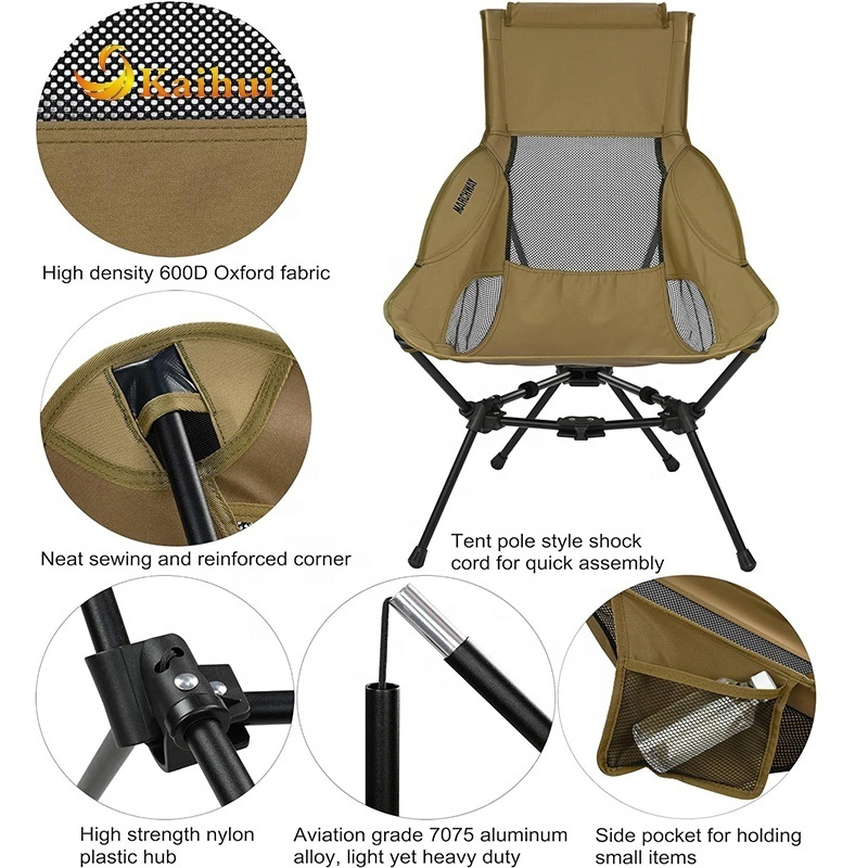 Lightweight Folding High Back Camping Chair with Head Support, Stable Portable Compact for Outdoor Camp