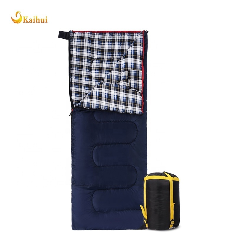 Cotton Flannel Sleeping Bags for Camping, 41F/5C 3-4 Season Warm and Comfortable, Envelope Blue with 2/3/4lbs Filling (75